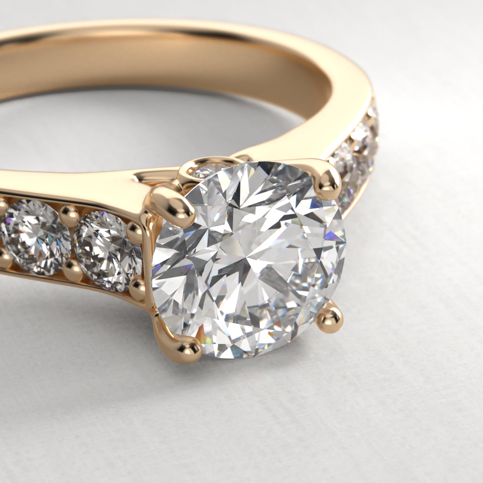 Cross Prong Pavé Set Surprise Diamond Engagement Ring In 14K Yellow Gold