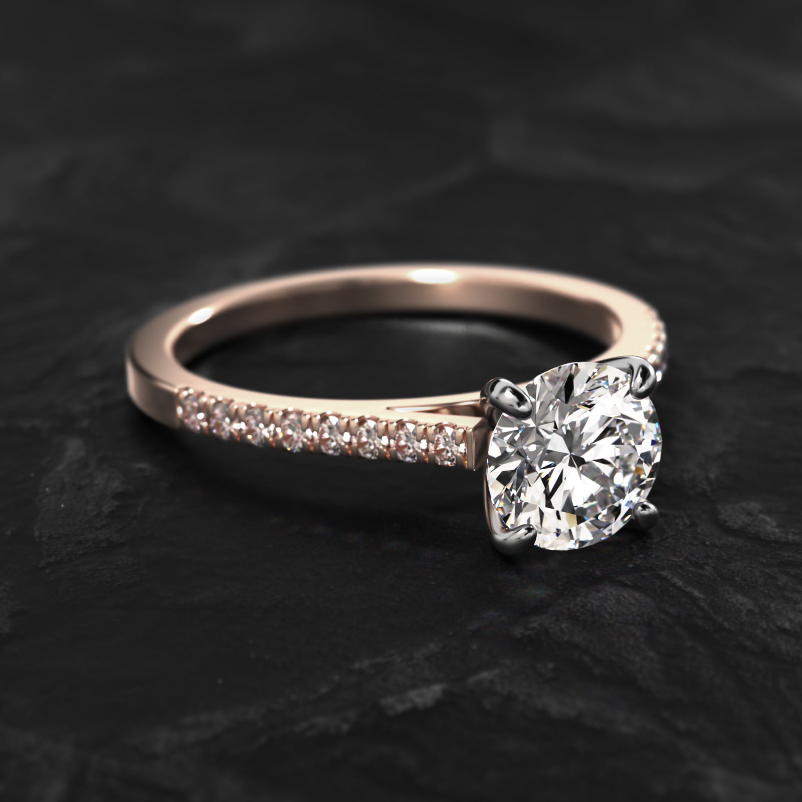 Petite Pavé Cathedral Diamond Engagement Ring In 14K Rose Gold