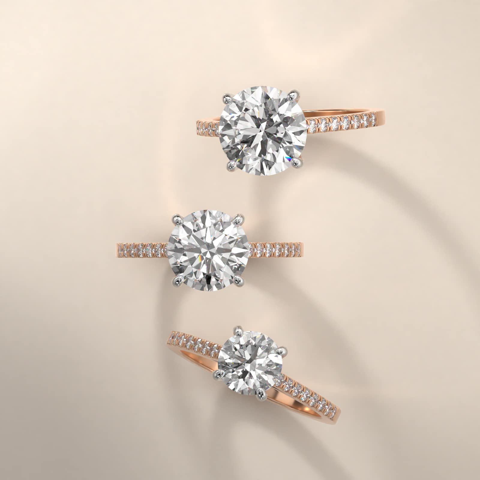 Petite Pavé Cathedral Diamond Engagement Ring In 14K Rose Gold