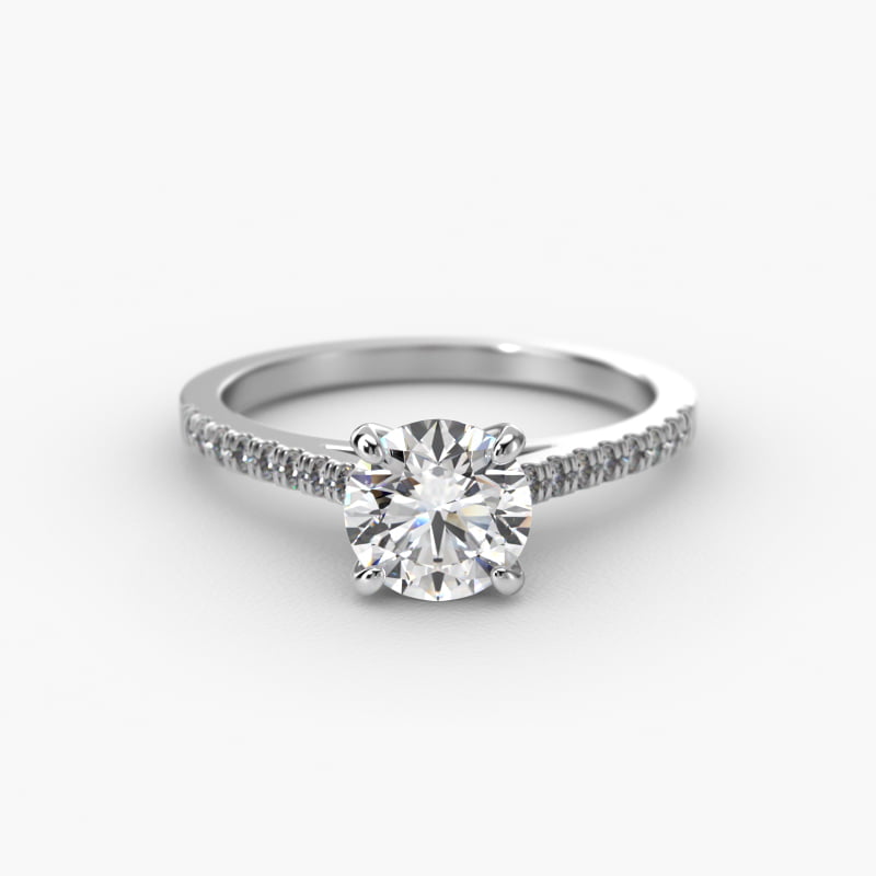 Petite Pavé Cathedral Diamond Engagement Ring In 14K White Gold