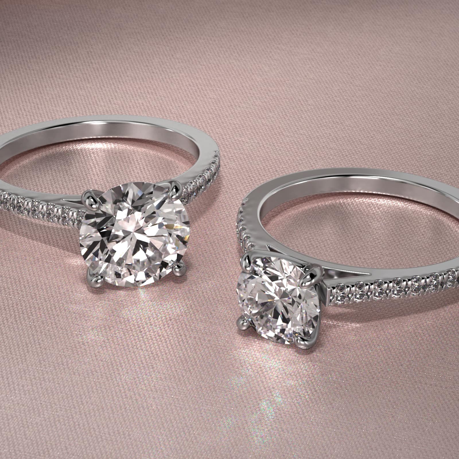 Petite Pavé Cathedral Diamond Engagement Ring In 14K White Gold