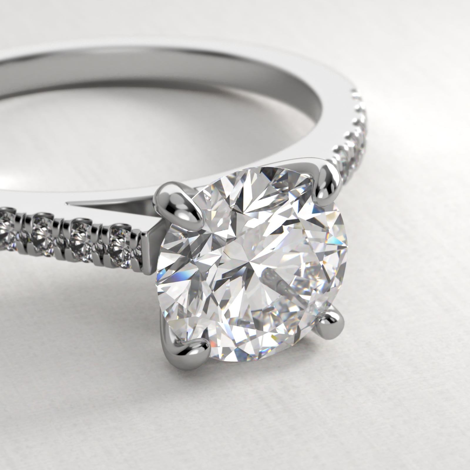 Petite Pavé Cathedral Diamond Engagement Ring In 18K White Gold