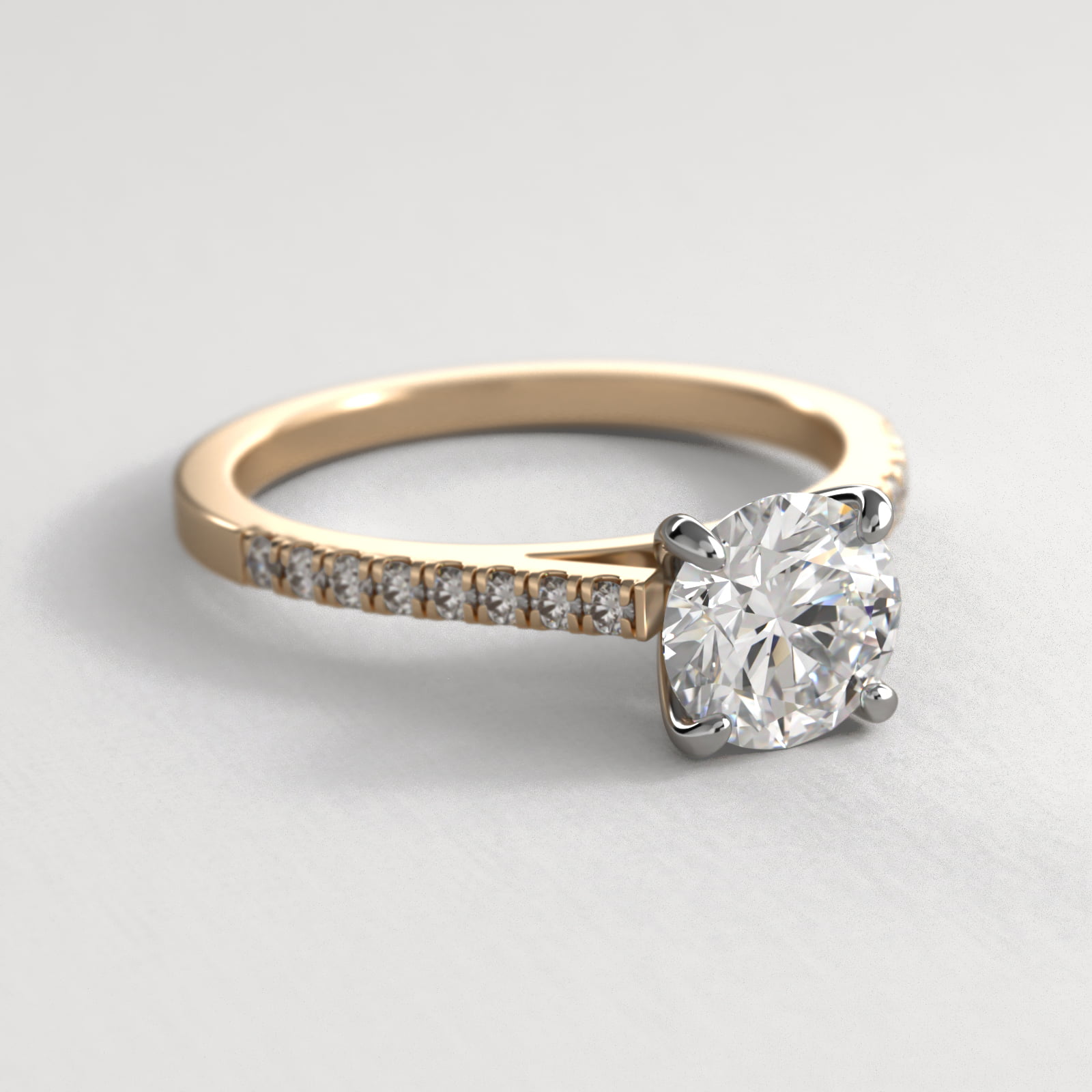 Petite Pavé Cathedral Diamond Engagement Ring In 14K Yellow Gold