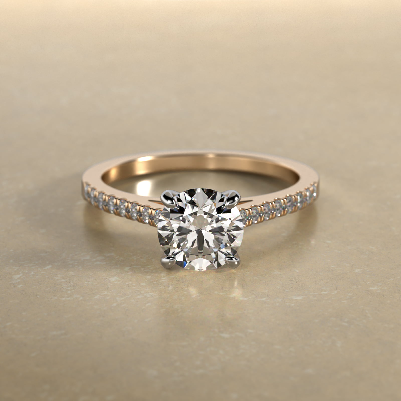 Petite Pavé Cathedral Diamond Engagement Ring In 18K Yellow Gold