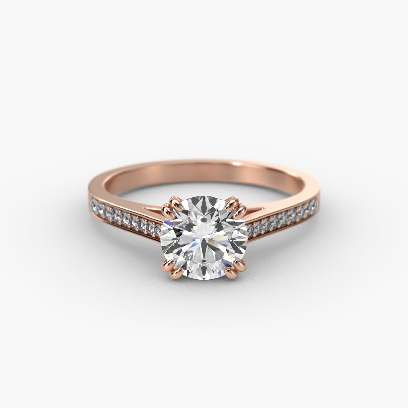 Double Claw Prong Pavé Set Diamond Engagement Ring In 14K Rose Gold