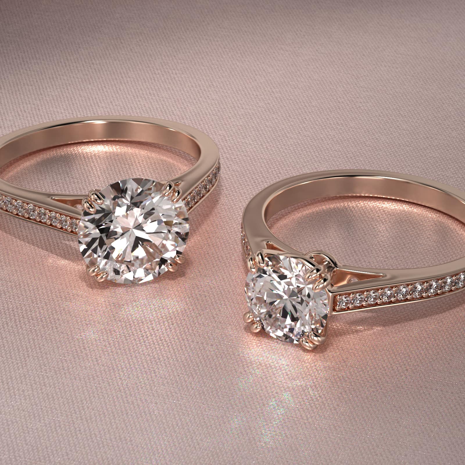 Double Claw Prong Pavé Set Diamond Engagement Ring In 14K Rose Gold