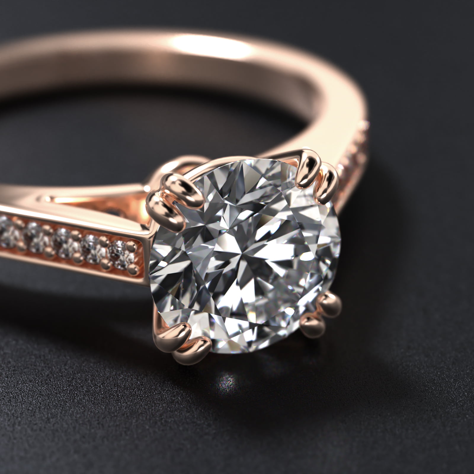 Double Claw Prong Pavé Set Diamond Engagement Ring In 14K Rose Gold