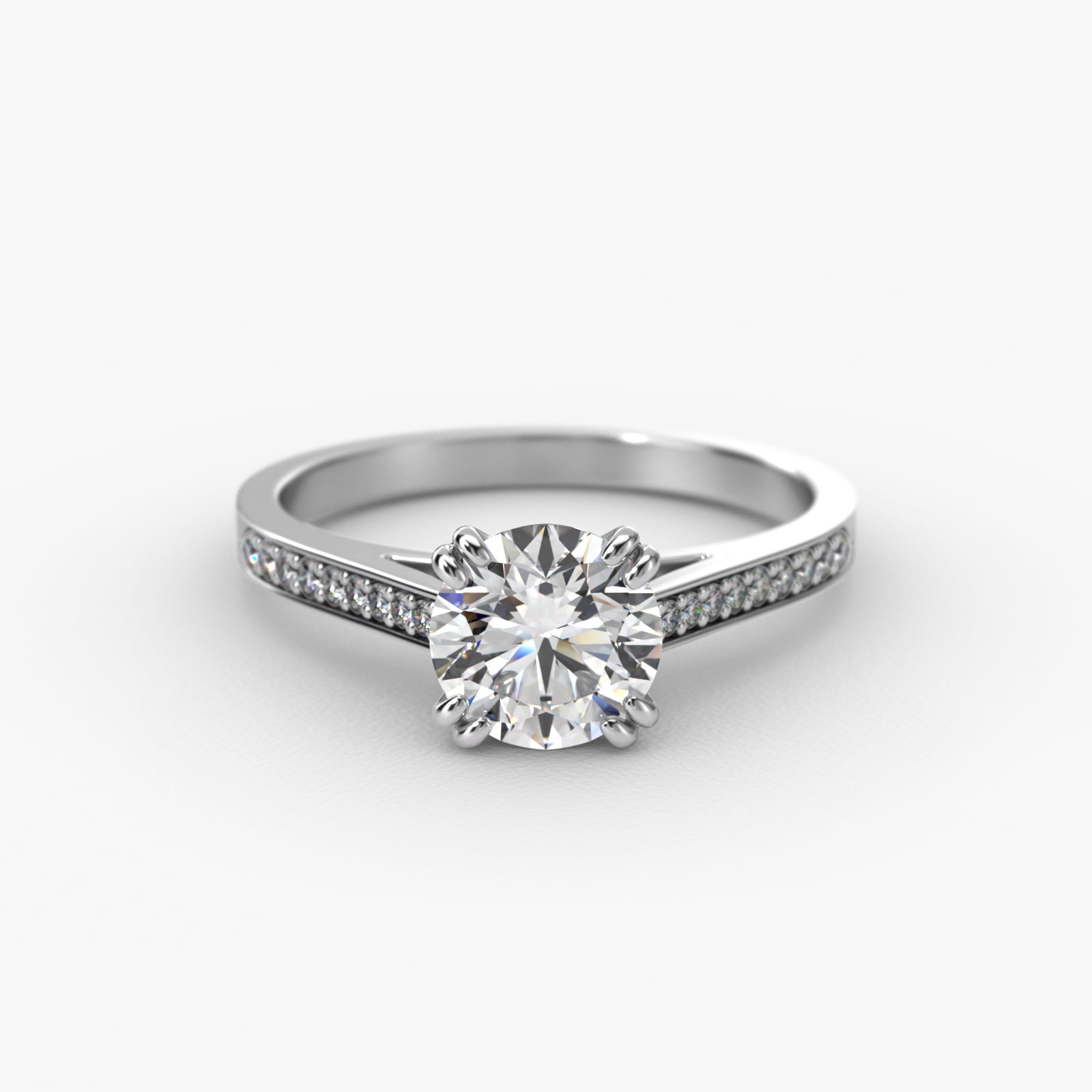 Double Claw Prong Pavé Set Diamond Engagement Ring In 14K White Gold