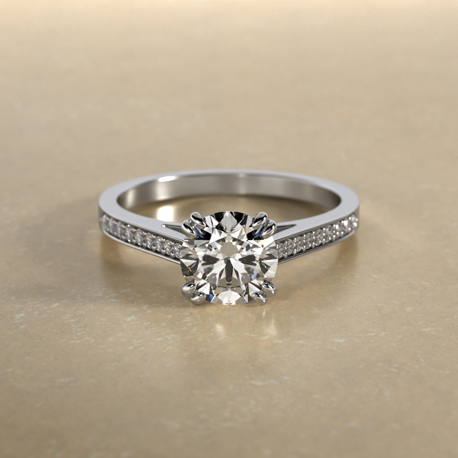 Double Claw Prong Pavé Set Diamond Engagement Ring In Platinum