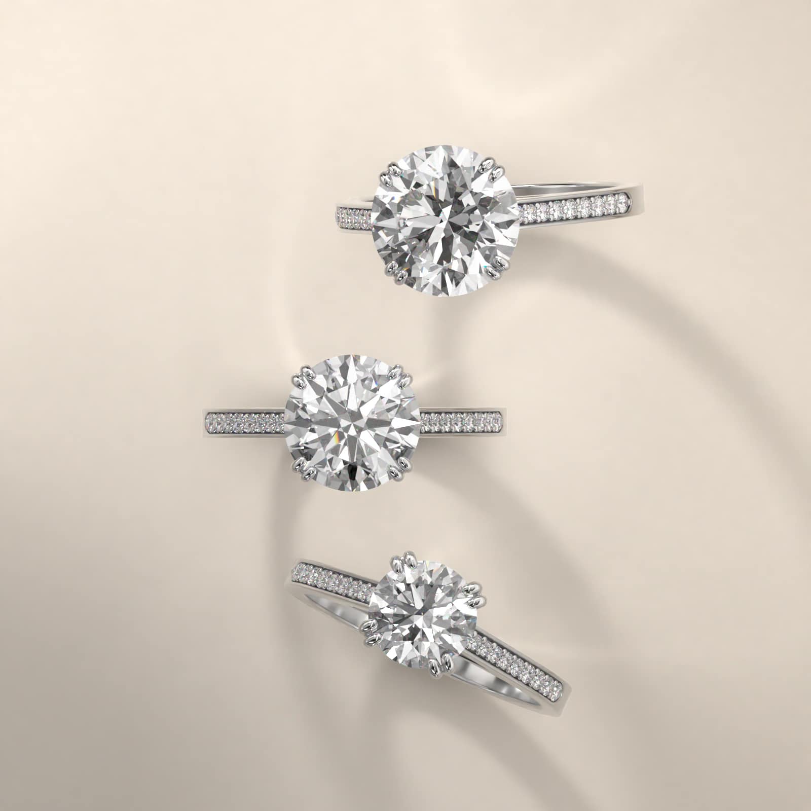 Double Claw Prong Pavé Set Diamond Engagement Ring In Platinum