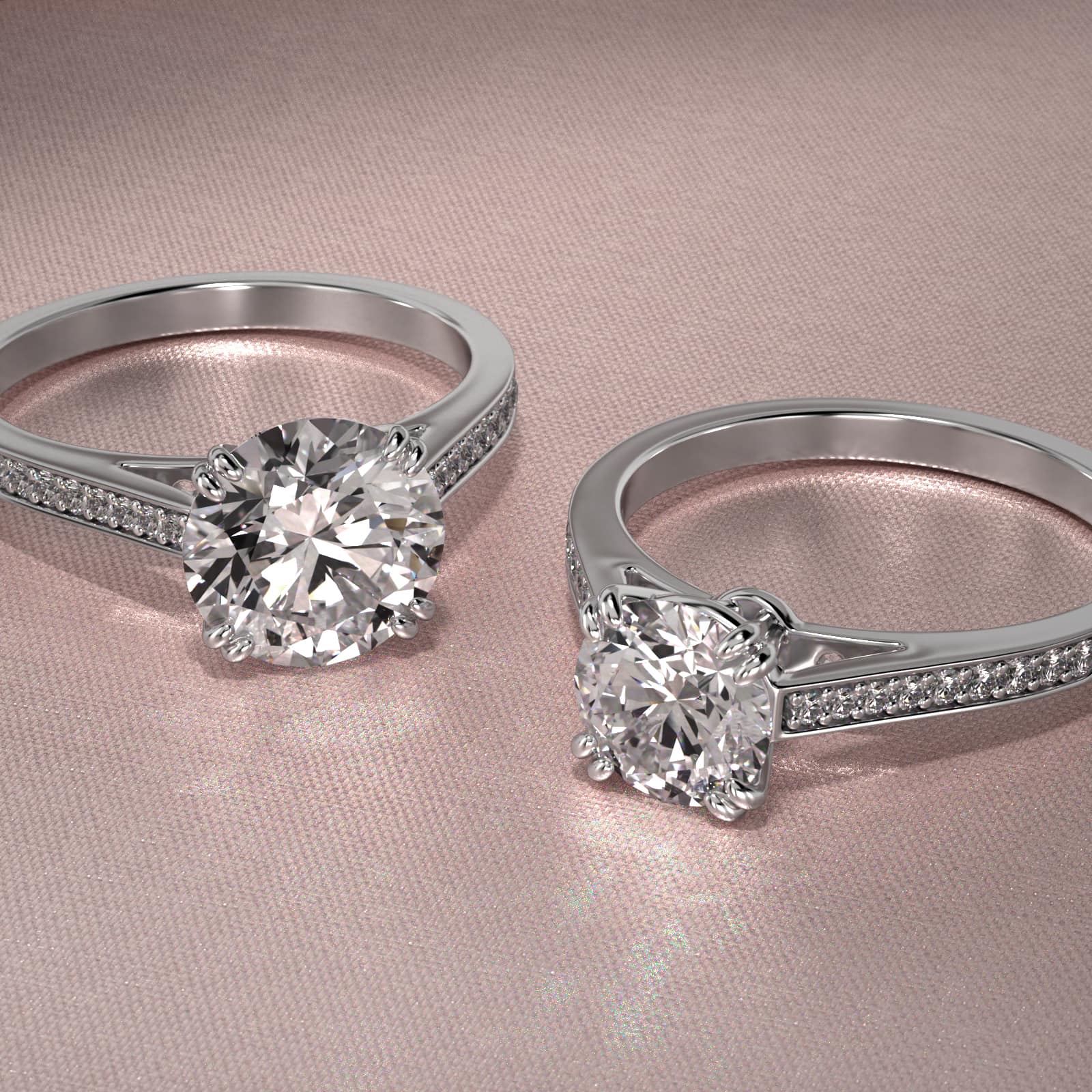 Double Claw Prong Pavé Set Diamond Engagement Ring In 14K White Gold