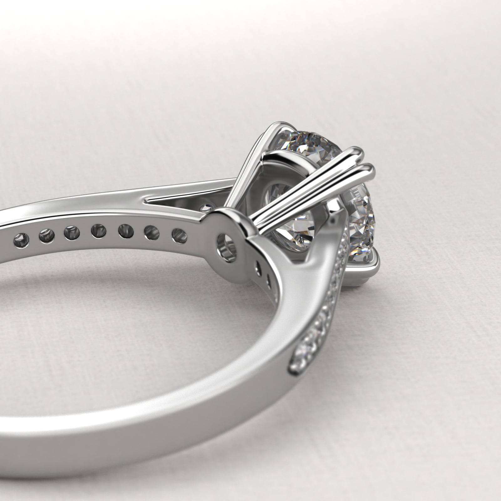Double Claw Prong Pavé Set Diamond Engagement Ring In Platinum