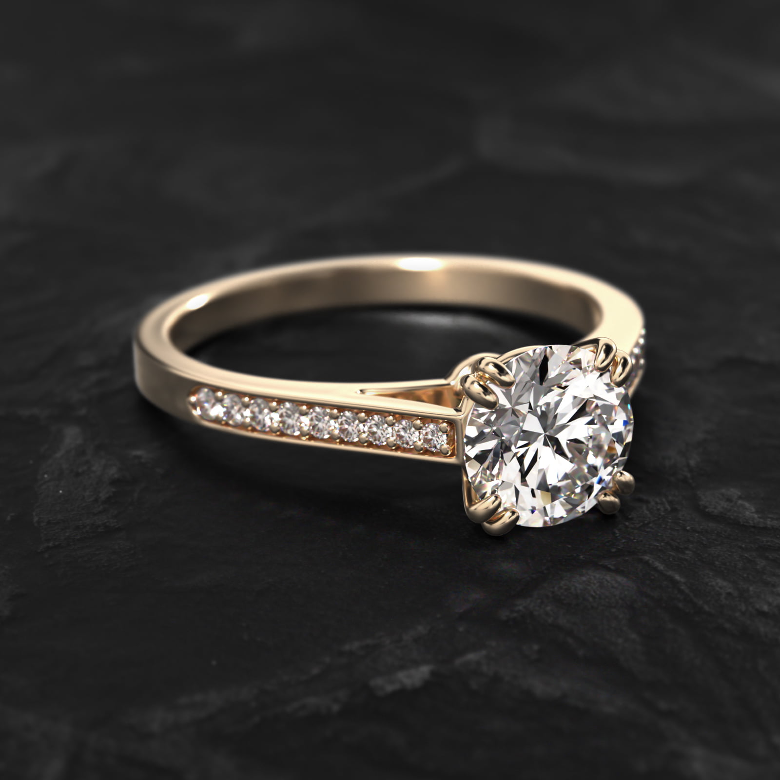 Double Claw Prong Pavé Set Diamond Engagement Ring In 14K Yellow Gold