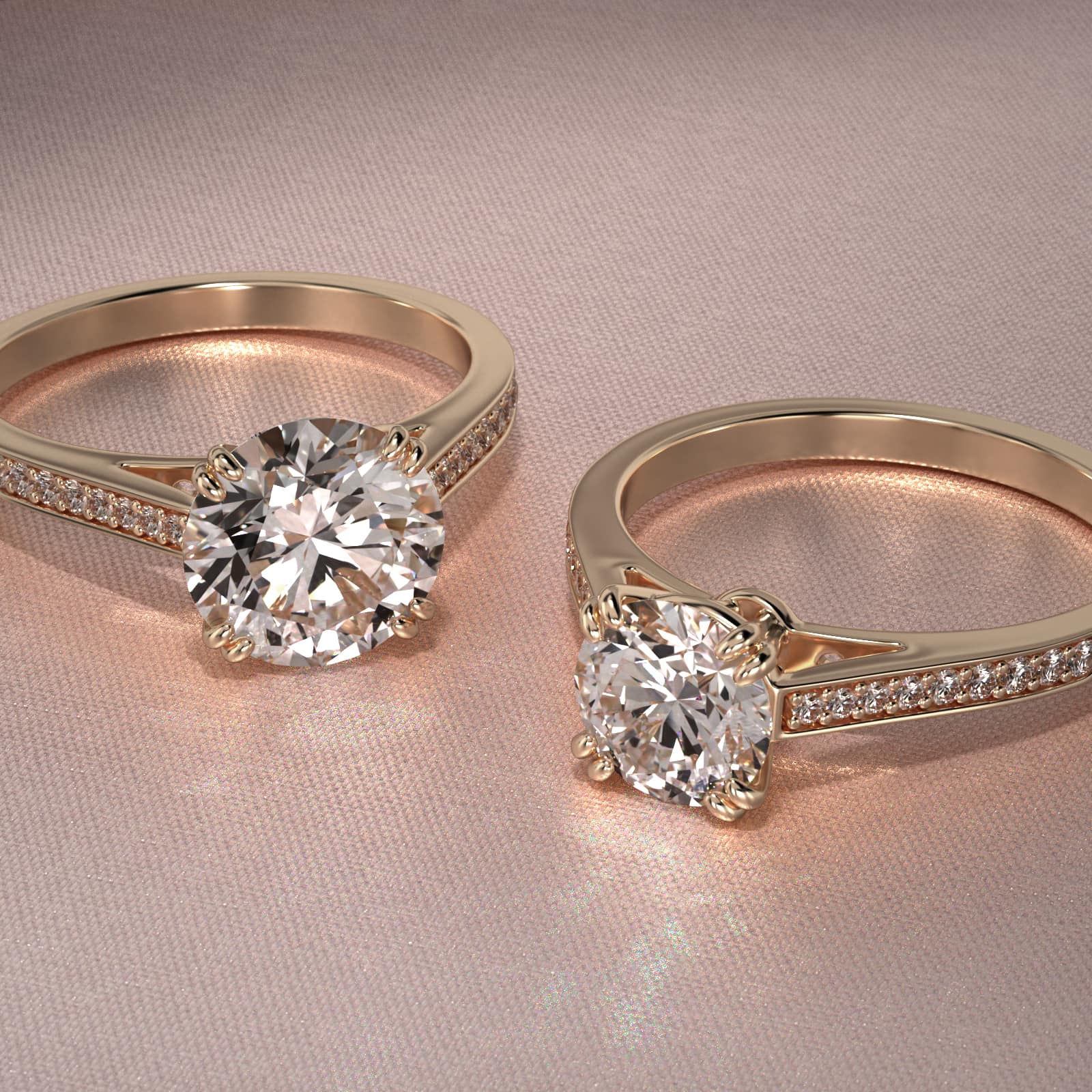 Double Claw Prong Pavé Set Diamond Engagement Ring In 18K Yellow Gold