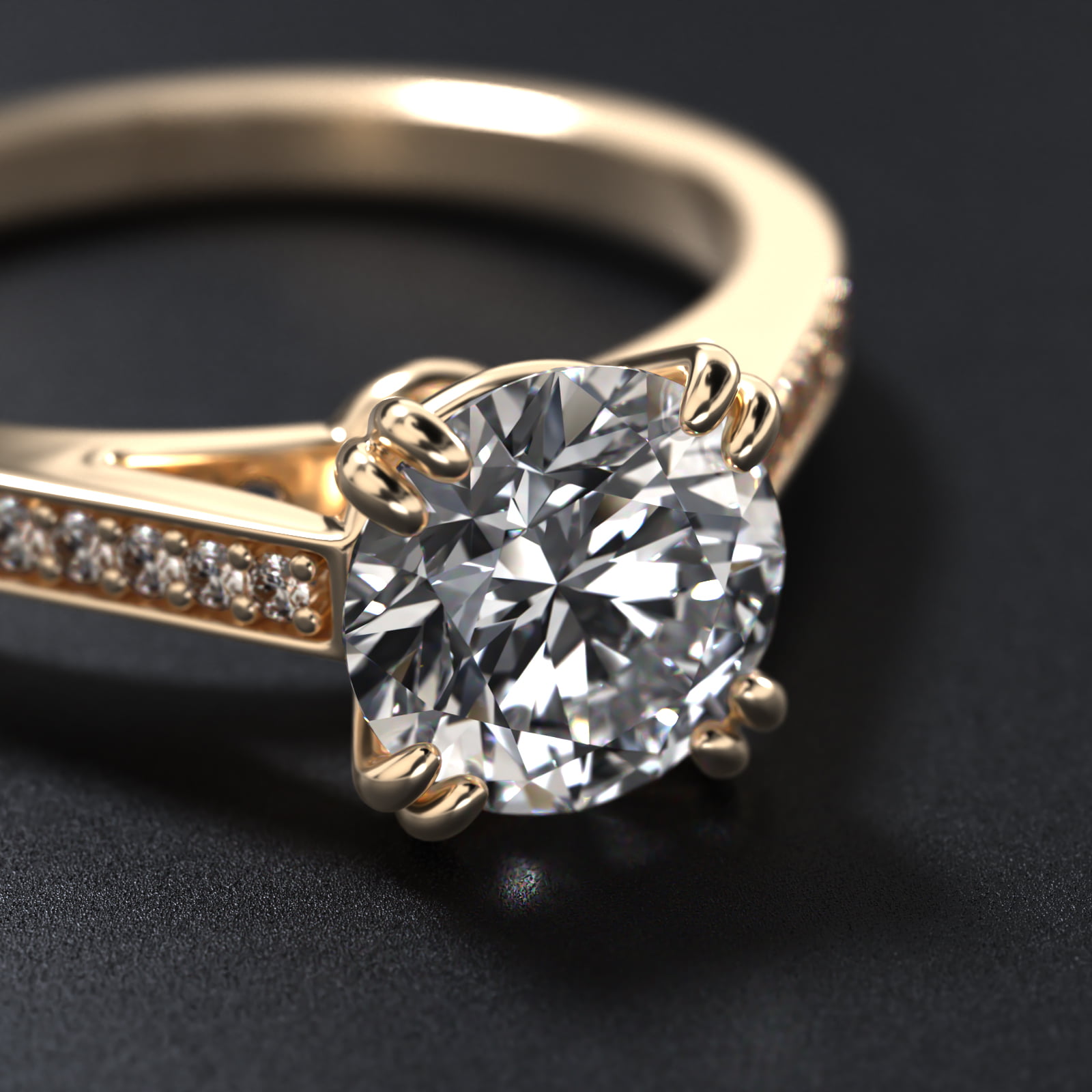 Double Claw Prong Pavé Set Diamond Engagement Ring In 14K Yellow Gold