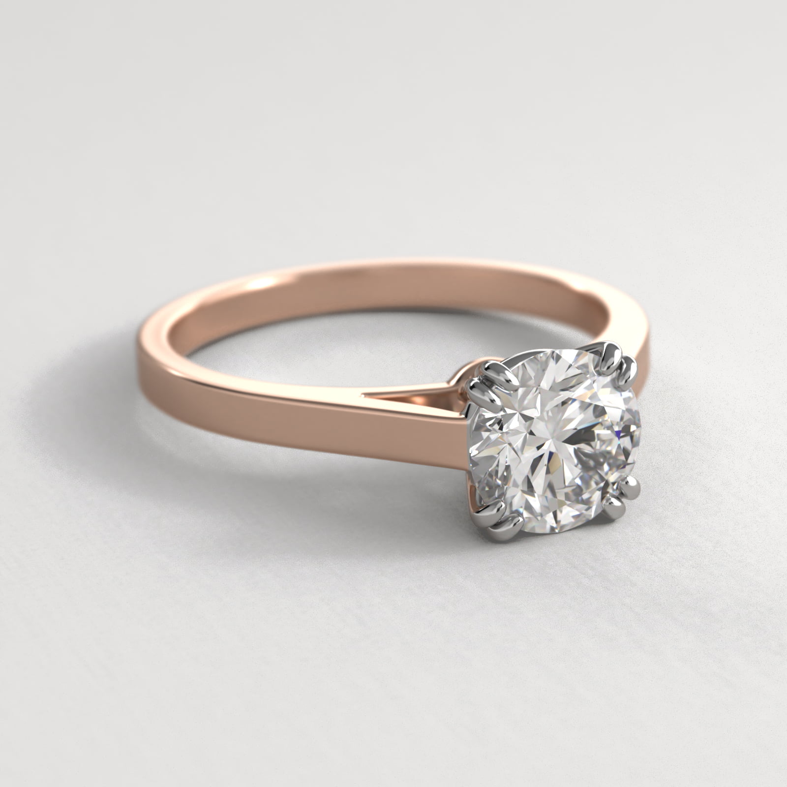 Double Claw Prong Solitaire Engagement Ring In 14K Rose Gold