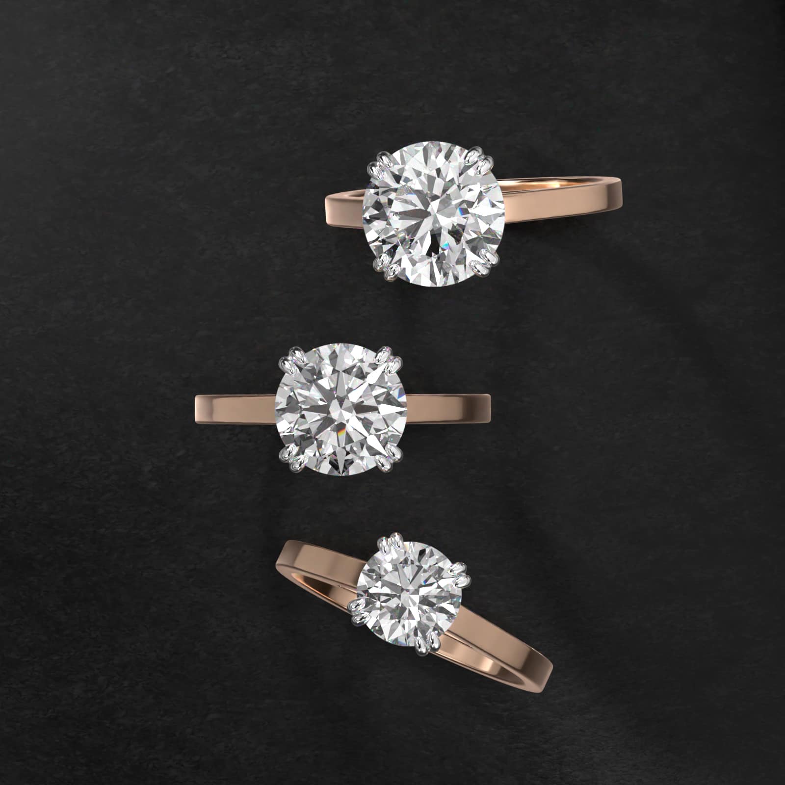 Double Claw Prong Solitaire Engagement Ring In 14K Rose Gold