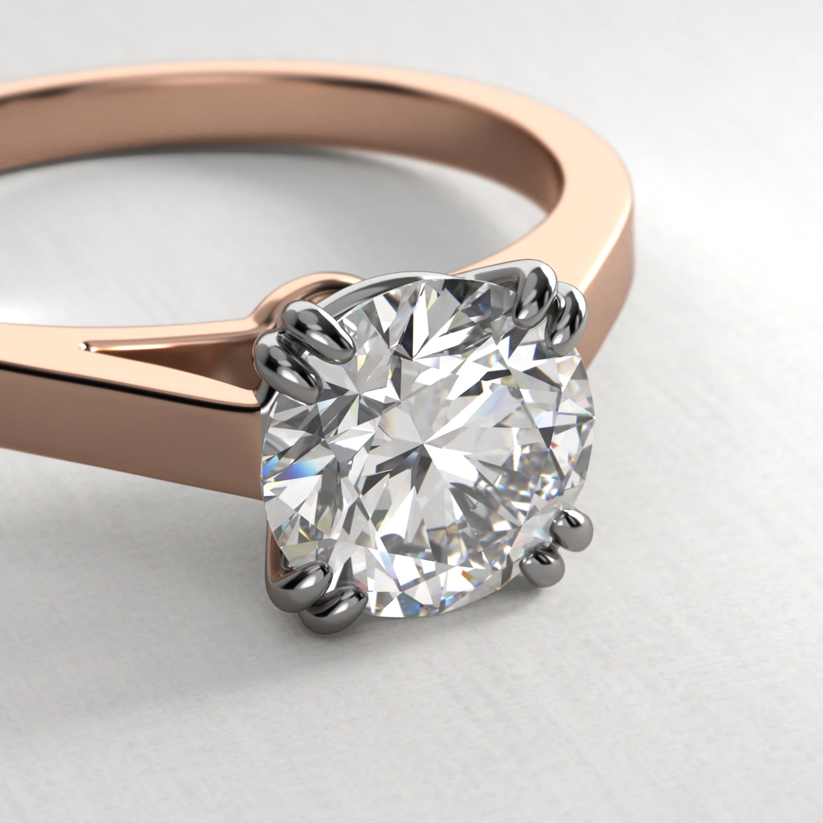 Double Claw Prong Solitaire Engagement Ring In 14K Rose Gold