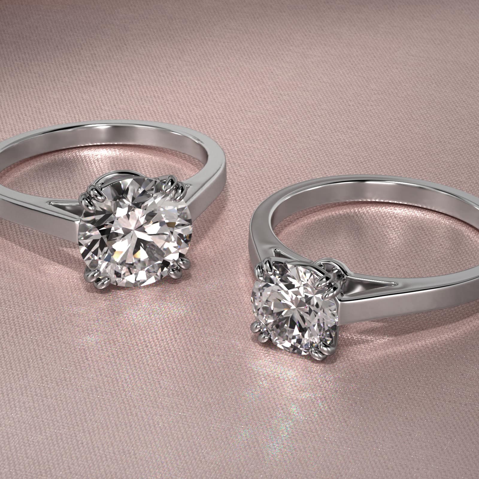 Double Claw Prong Solitaire Engagement Ring In 18K White Gold