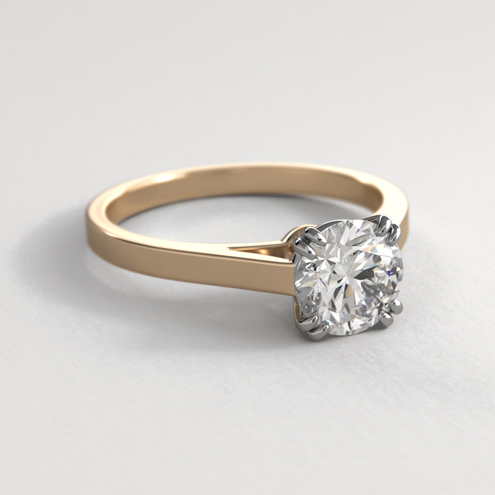 Double Claw Prong Solitaire Engagement Ring In 14K Yellow Gold