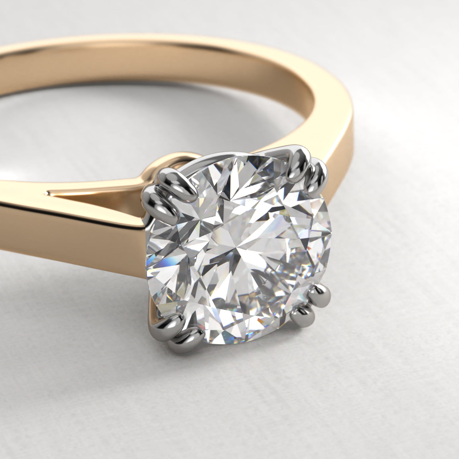 Double Claw Prong Solitaire Engagement Ring In 14K Yellow Gold