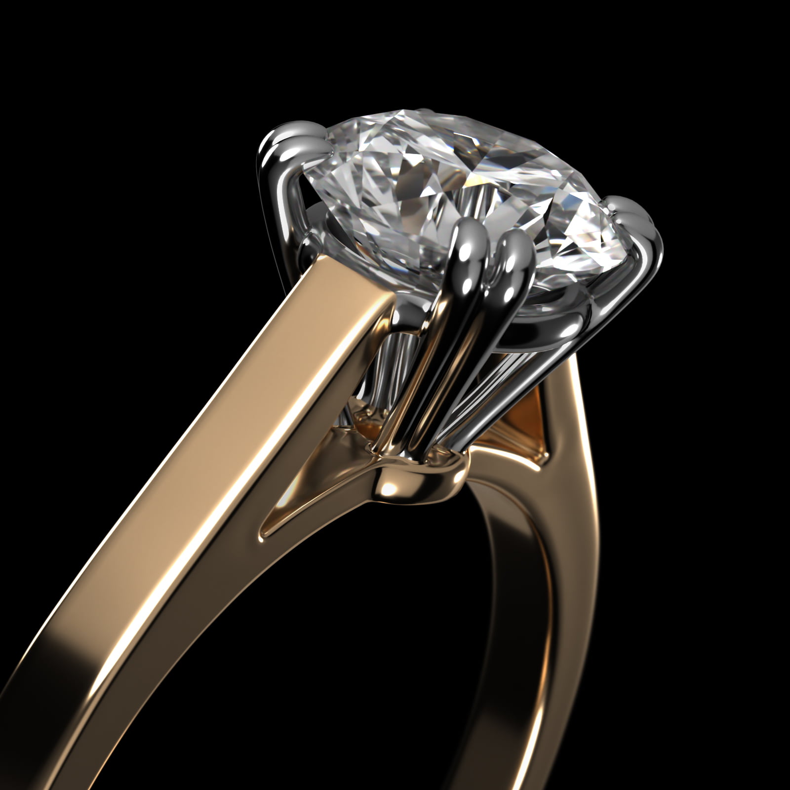 Double Claw Prong Solitaire Engagement Ring In 18K Yellow Gold