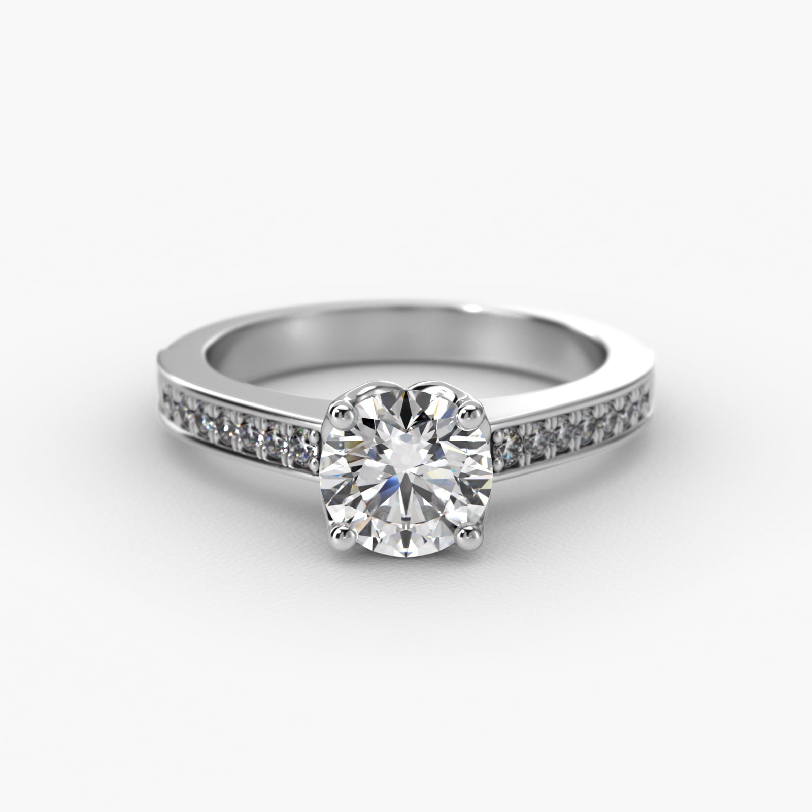 14K White Gold Bead Set Cathedral Diamond Engagement Ring