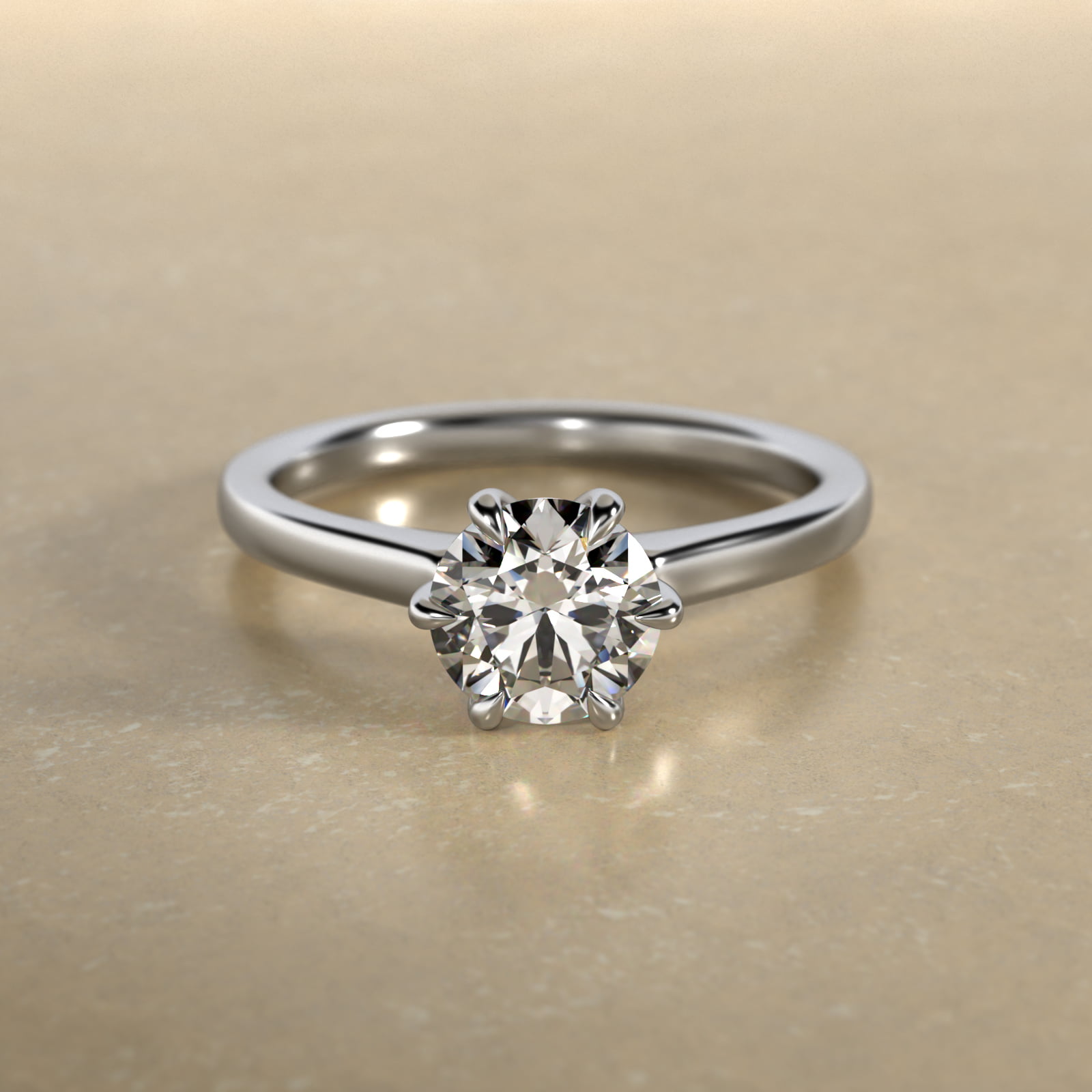 Tapered Six Prong Solitaire Engagement Ring In 14K White Gold