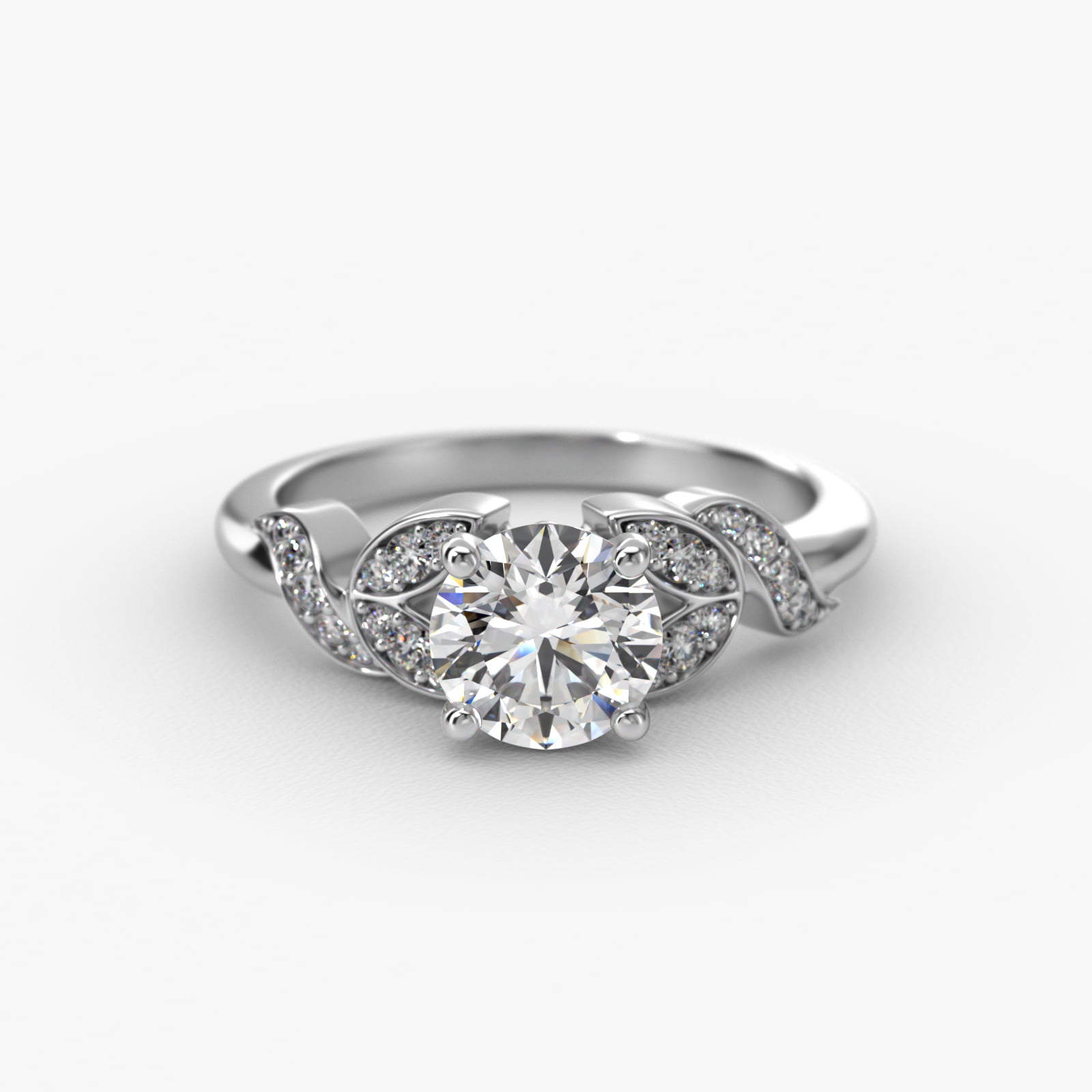 Pavé Vine Diamond Engagement Ring In 14K White Gold