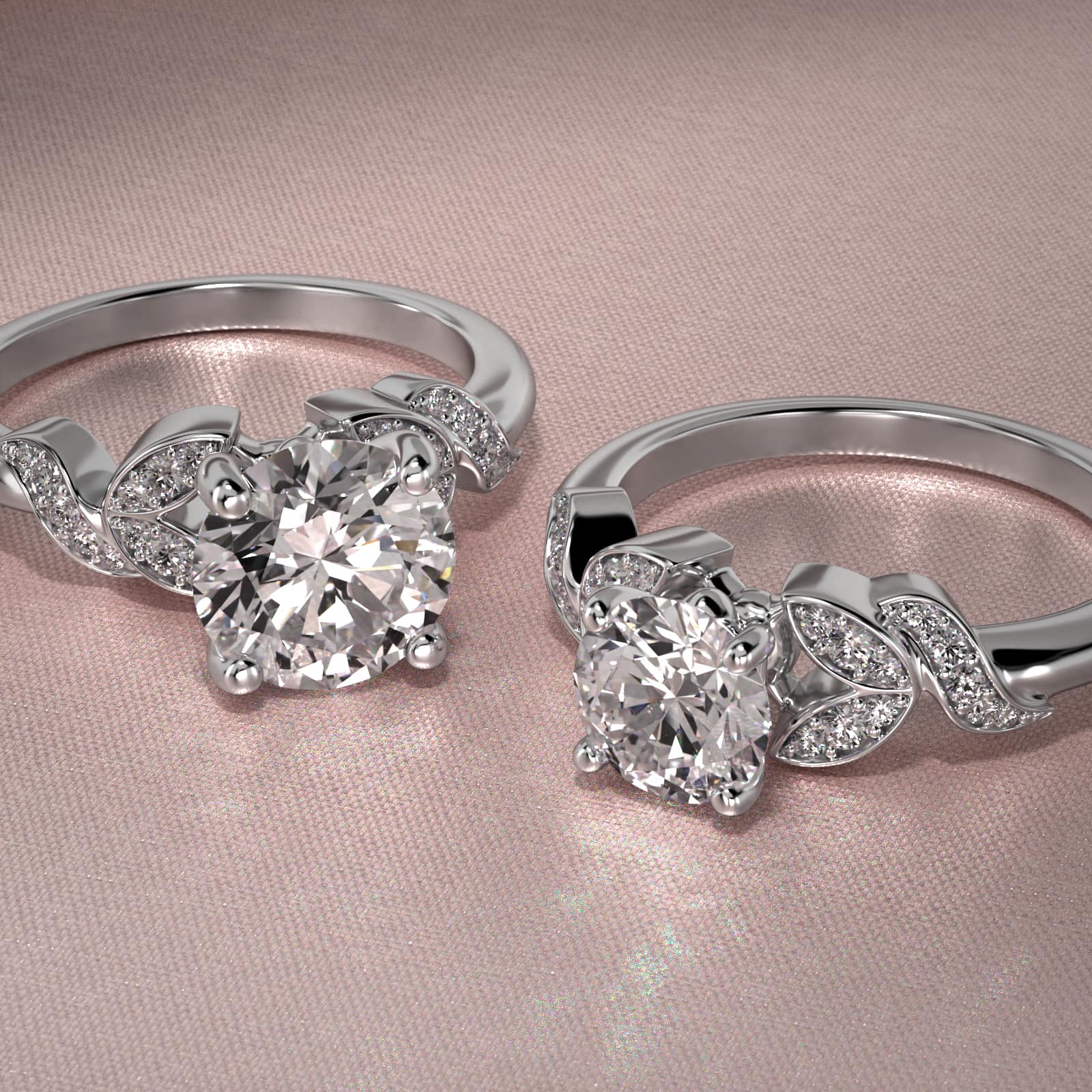 Pavé Vine Diamond Engagement Ring In 14K White Gold