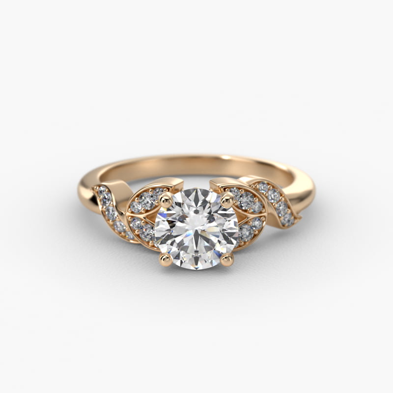 Pavé Vine Diamond Engagement Ring In 14K Yellow Gold