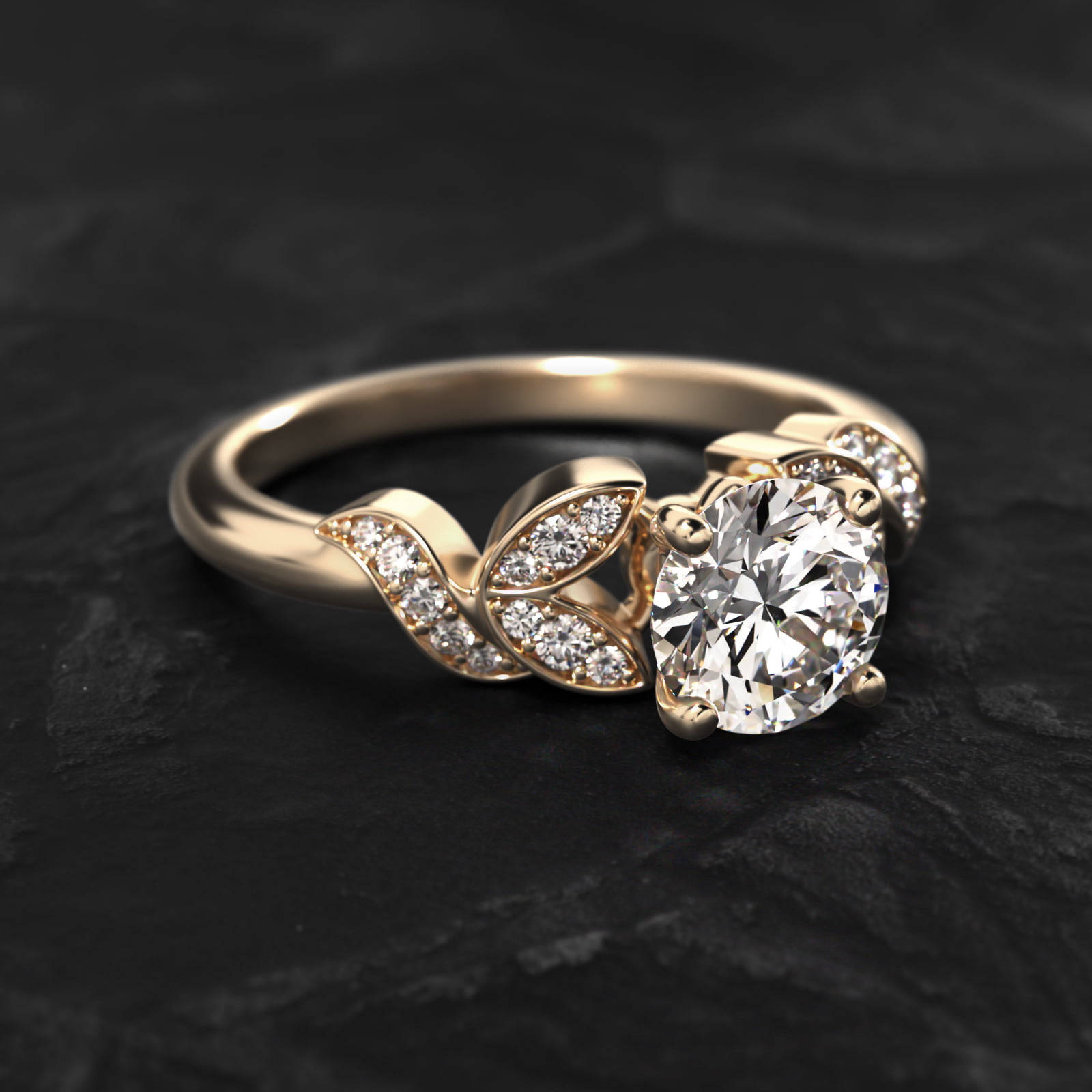 Pavé Vine Diamond Engagement Ring In 14K Yellow Gold