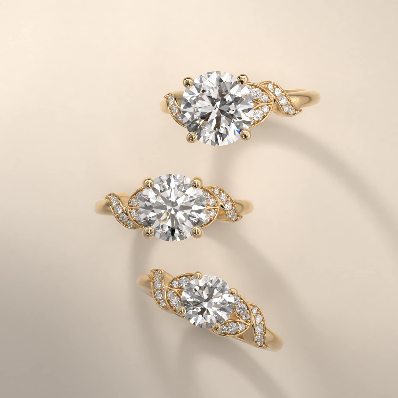 Pavé Vine Diamond Engagement Ring In 14K Yellow Gold