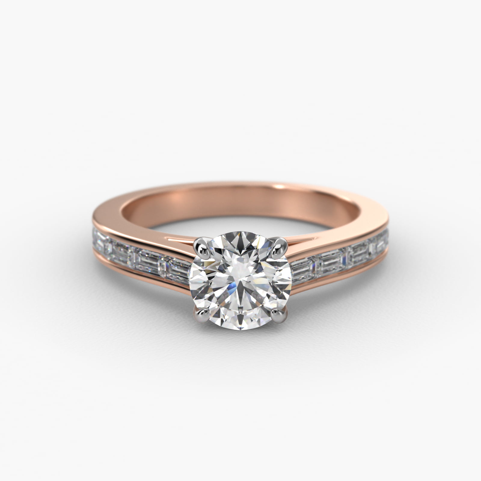 Engagement Ring With Channel Set Baguette Cut Diamonds In 14K Rose Gold