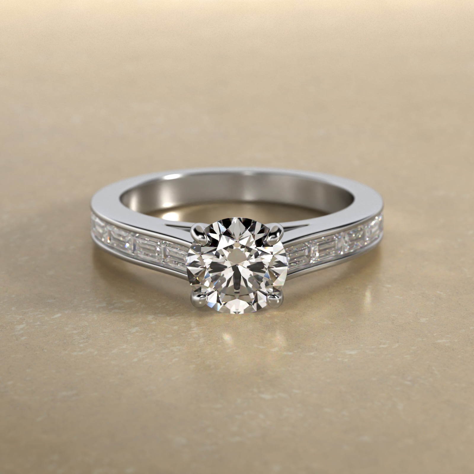 Engagement Ring With Channel Set Baguette Cut Diamonds In Platinum