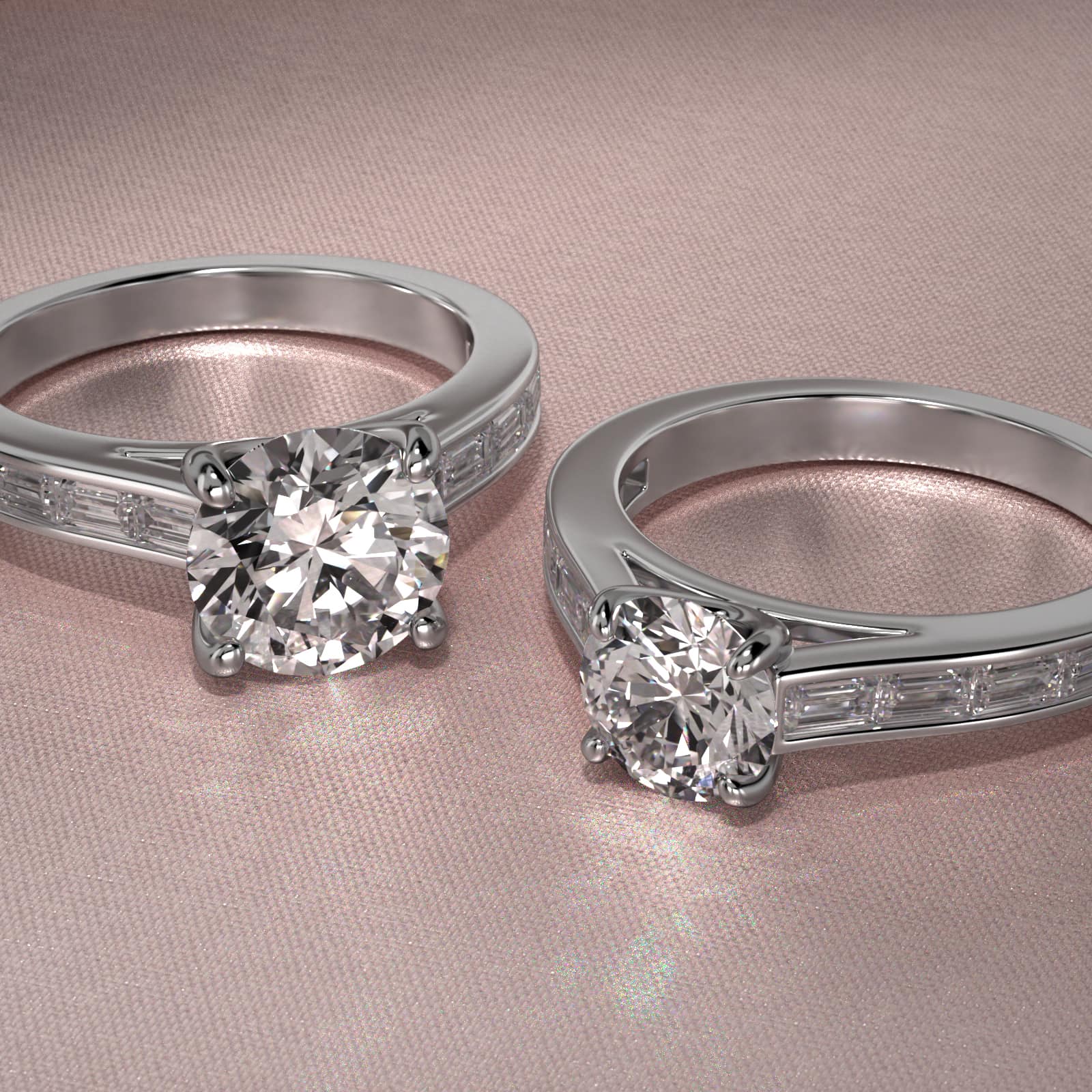 Engagement Ring With Channel Set Baguette Cut Diamonds In 14K White Gold