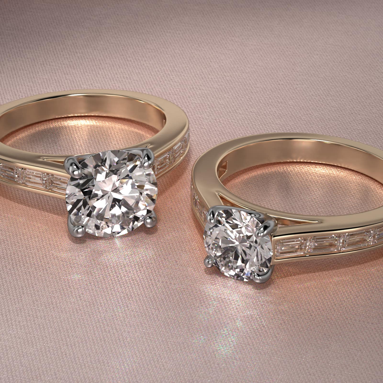 Engagement Ring With Channel Set Baguette Cut Diamonds In 14K Yellow Gold