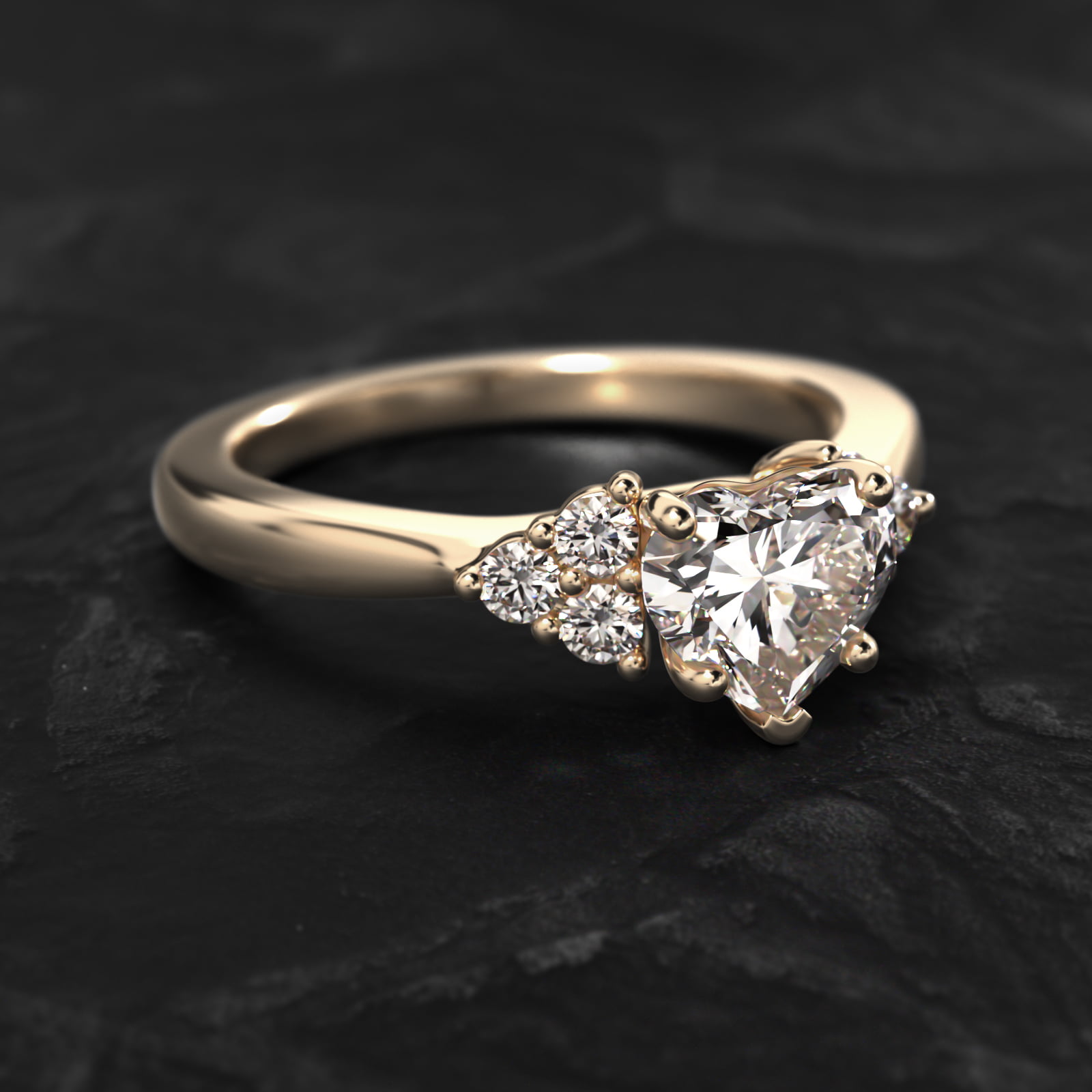 Triple Side Stone Diamond Engagement Ring In 18K Yellow Gold