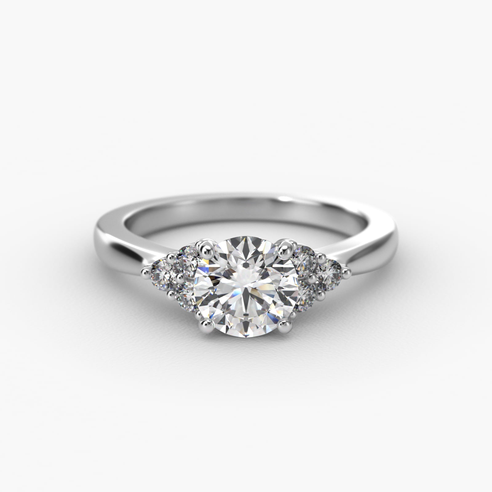 Triple Side Stone Diamond Engagement Ring In Platinum