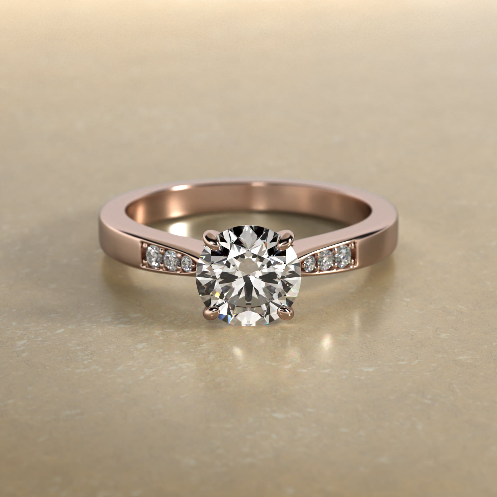 Petite Diamond Accent Pavé Engagement Ring In 14K Rose Gold