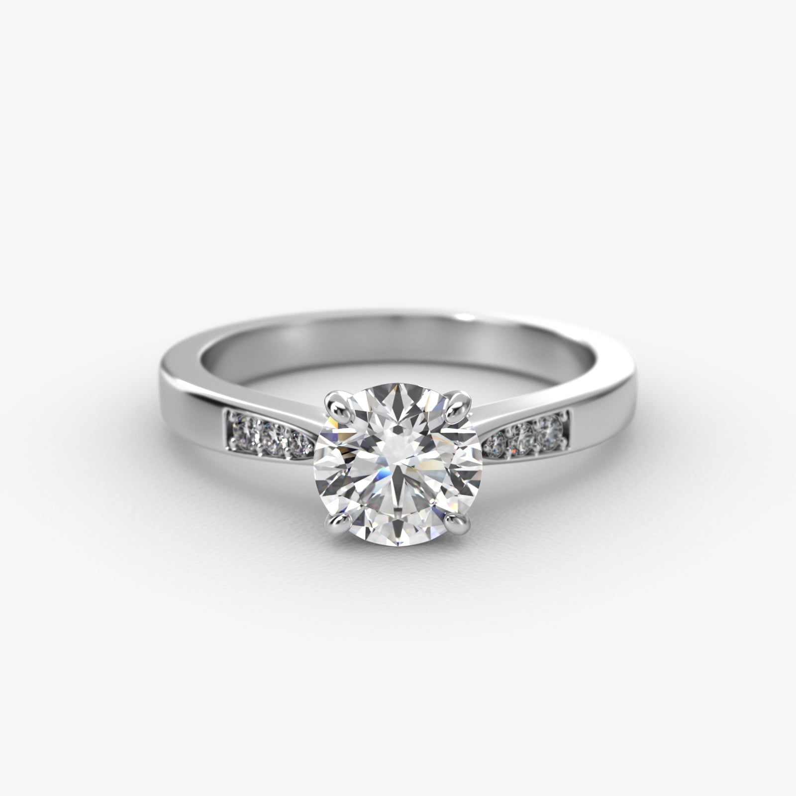 Petite Diamond Accent Pavé Engagement Ring In 14K White Gold