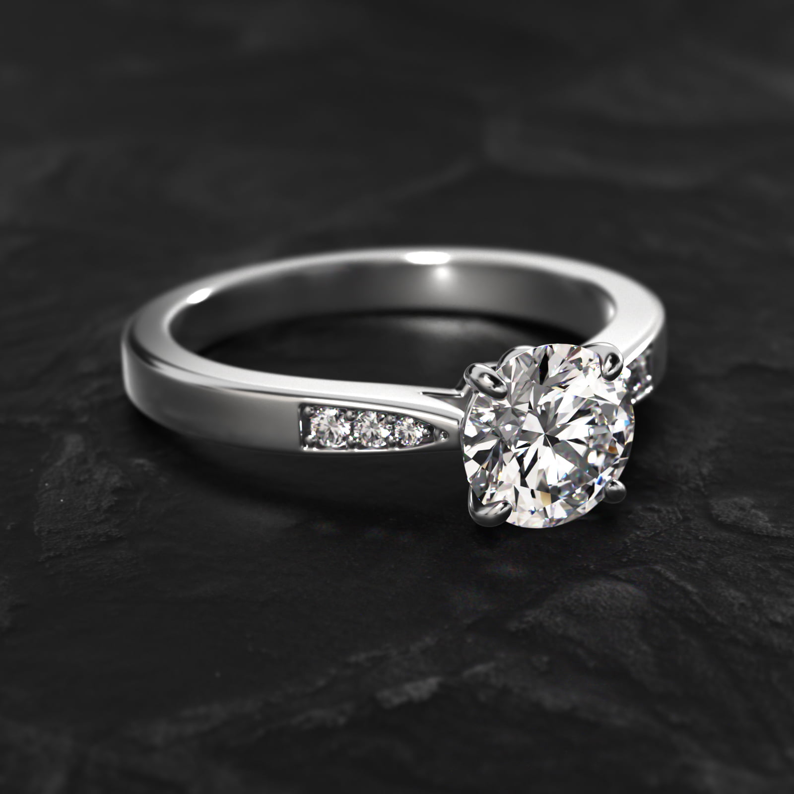 Petite Diamond Accent Pavé Engagement Ring In 18K White Gold