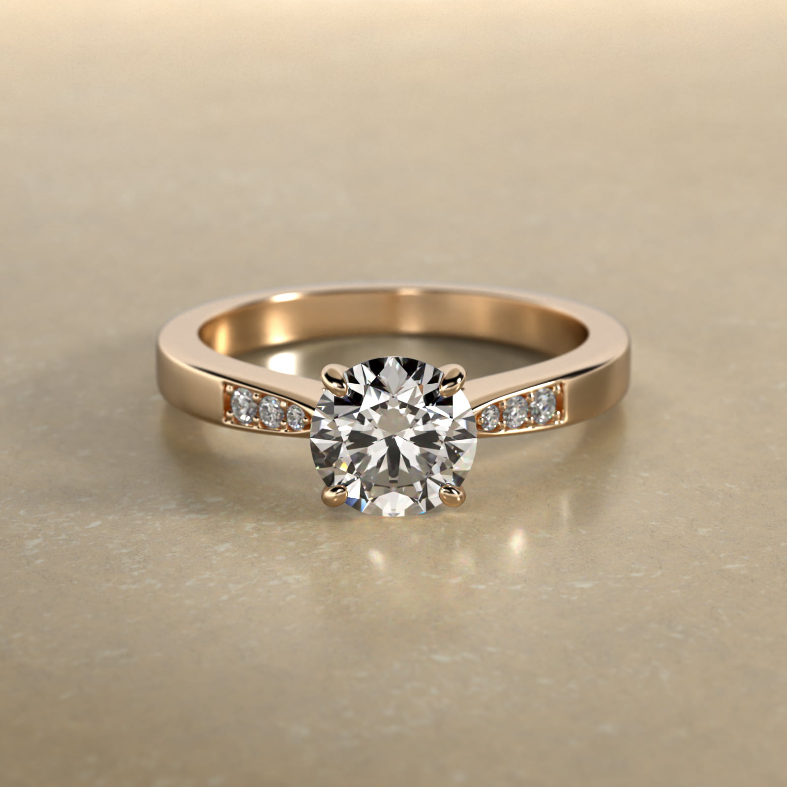 Petite Diamond Accent Pavé Engagement Ring In 14K Yellow Gold