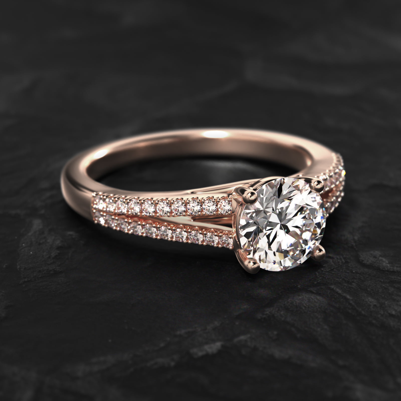 Cross Over Trellis Pavé Diamond Split Shank Engagement Ring In 14K Rose Gold