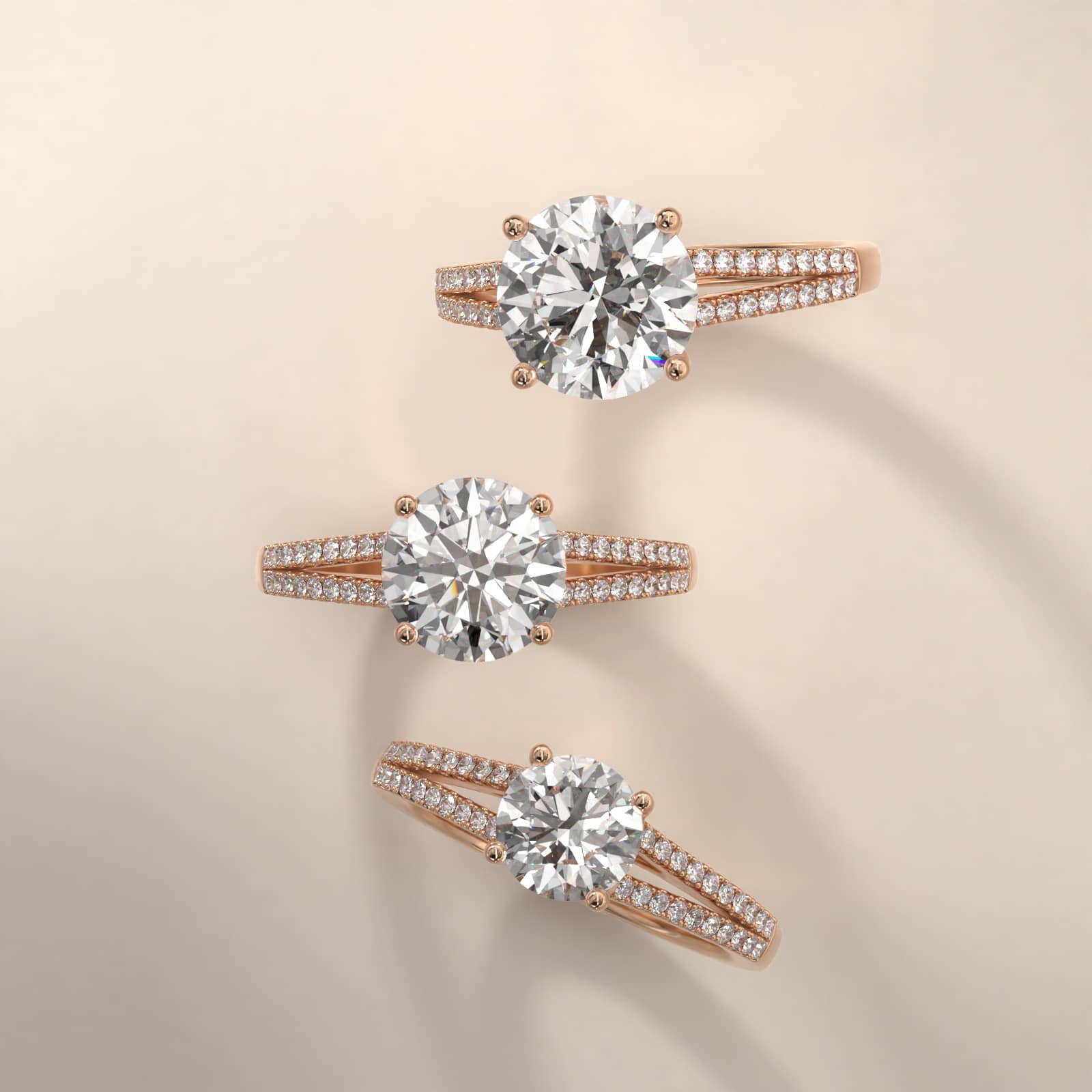 Cross Over Trellis Pavé Diamond Split Shank Engagement Ring In 14K Rose Gold