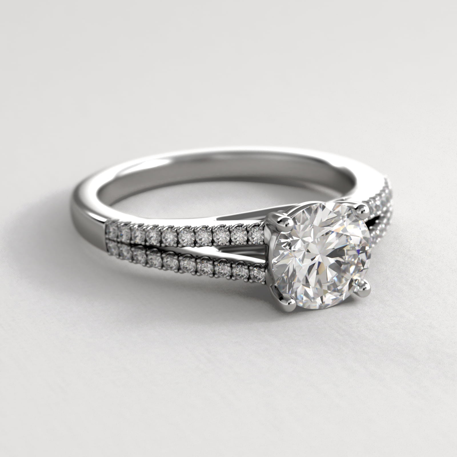 Cross Over Trellis Pavé Diamond Split Shank Engagement Ring In 18K White Gold