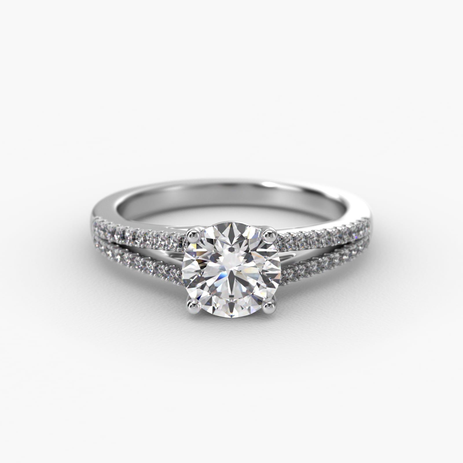 Cross Over Trellis Pavé Diamond Split Shank Engagement Ring In 14K White Gold