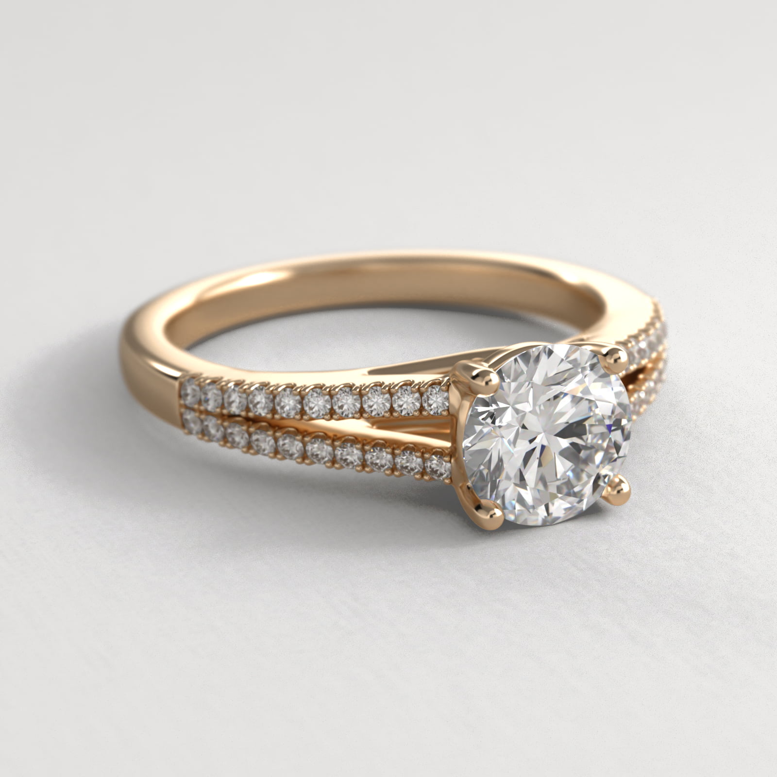 Cross Over Trellis Pavé Diamond Split Shank Engagement Ring In 14K Yellow Gold