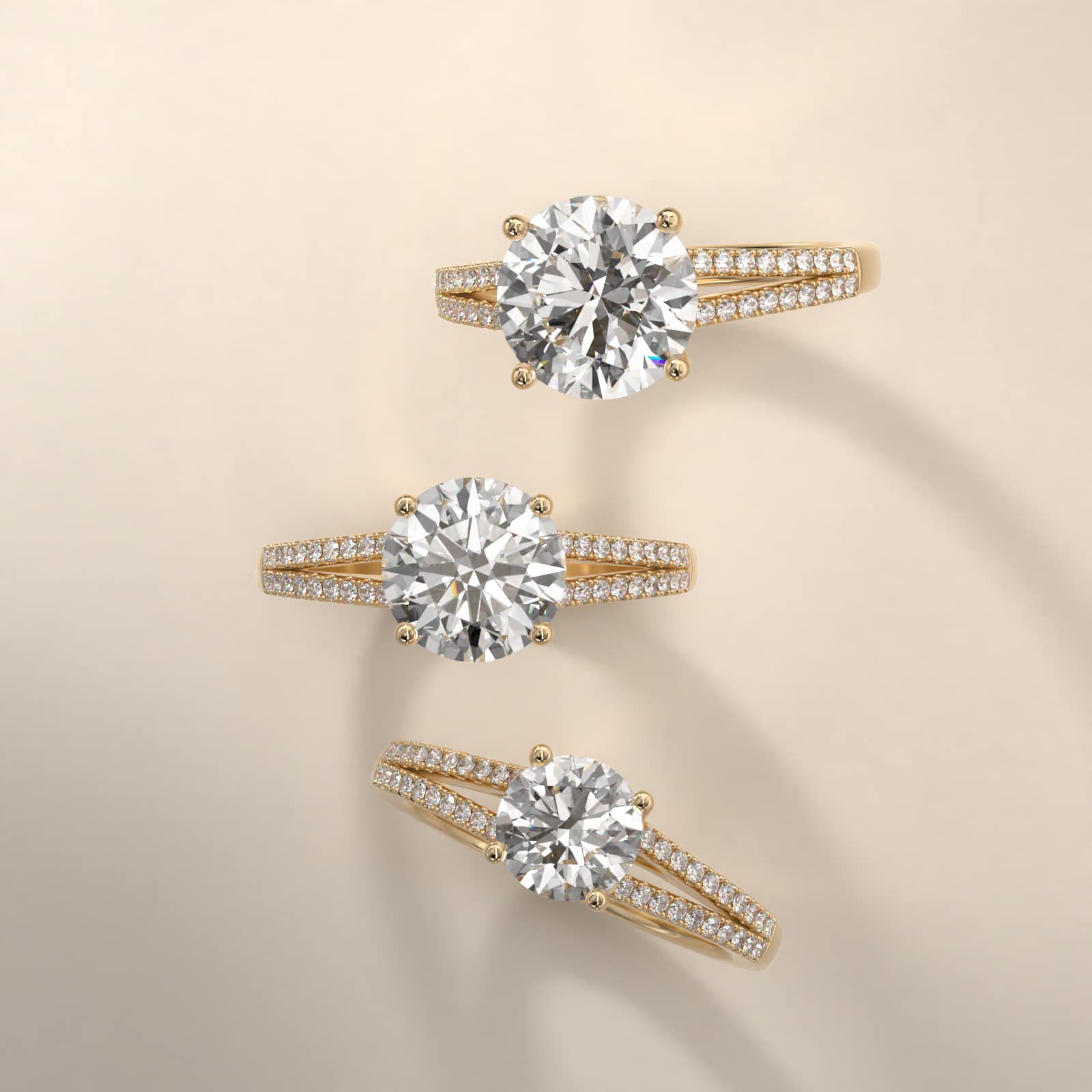 Cross Over Trellis Pavé Diamond Split Shank Engagement Ring In 18K Yellow Gold