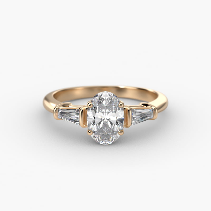 Tapered Baguette Lab-Grown Diamond Three Stone Engagement Ring In 14K Yellow Gold